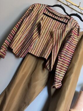 Handmade Tapestry Woven Jacket | Cropped Metallic Stripe | M-L